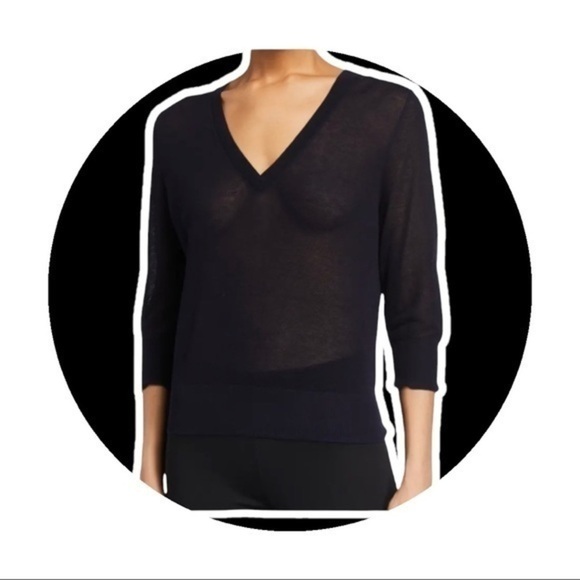 Vince V-Neck 3/4-Sleeve Fine Gauge Cotton Sweater - Picture 2 of 5